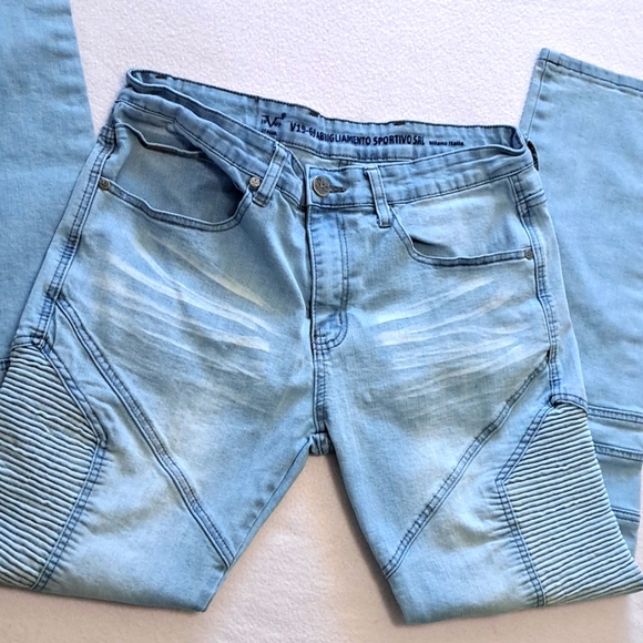 V19-69 Italia distressed denim jeans 34 straight leg - Picture 1 of 6